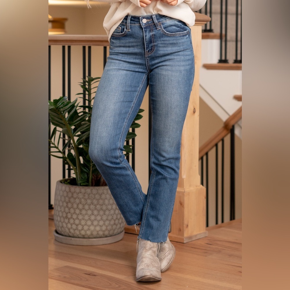 Lovervet By Vervet Masterfully High Rise Slim Straight Leg Jeans With Raw Hems